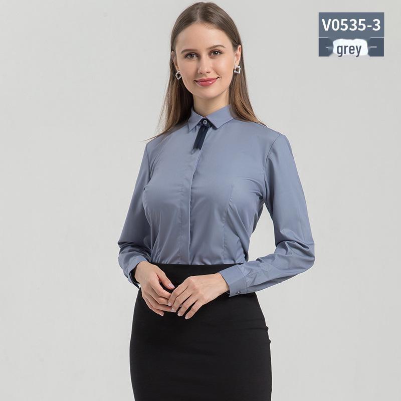 

Женская приталенная рубашка с длинным рукавом в корейском стиле синего цвета с небольшим квадратным воротником 37