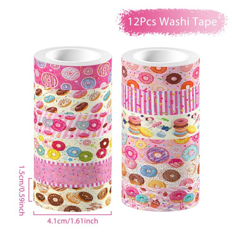 

12 рулонов мультяшной бумаги с рисунком пончика, клейкая лента васи, малярный скотч, подарок на день рождения для девочки, сделай сам, руководство по скрапбукингу, наклейка, этикетка