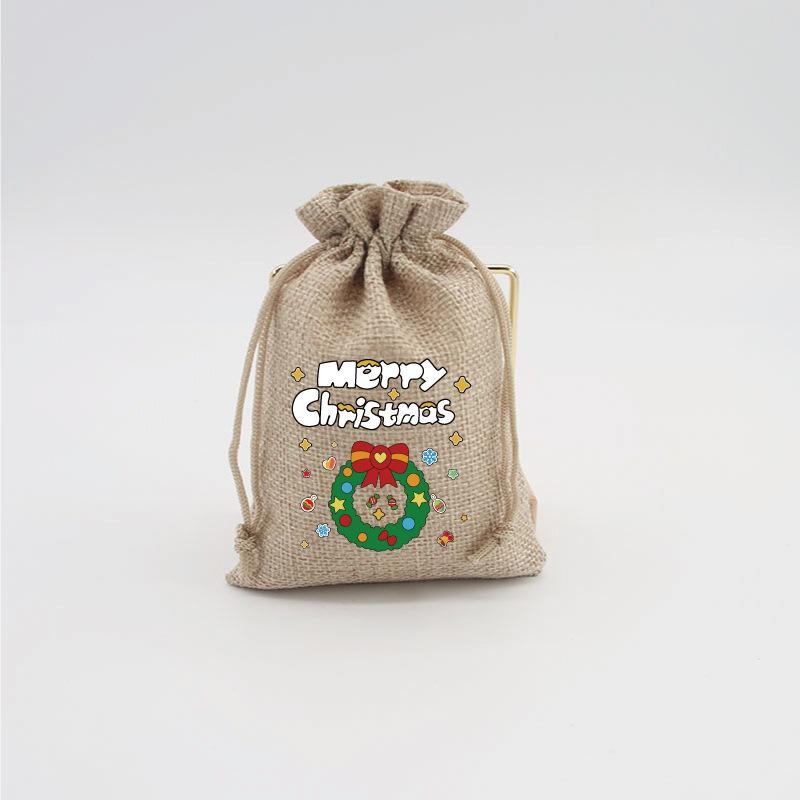 Jute-Style Christmas Gift Bag with Drawstring Closure - Small Candy & Apple Storage