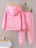 Autumn and Winter New Girls' Fashionable Pink Butterfly Print Hooded Long Sleeved Sweatshirt Set, an Outdoor Must-have