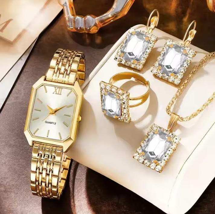 Roman Literal Steel Belt Watch Female Gypsy Temperament Business Quartz Watch Hip-Hop Wind Full Diamond Bracelet Set