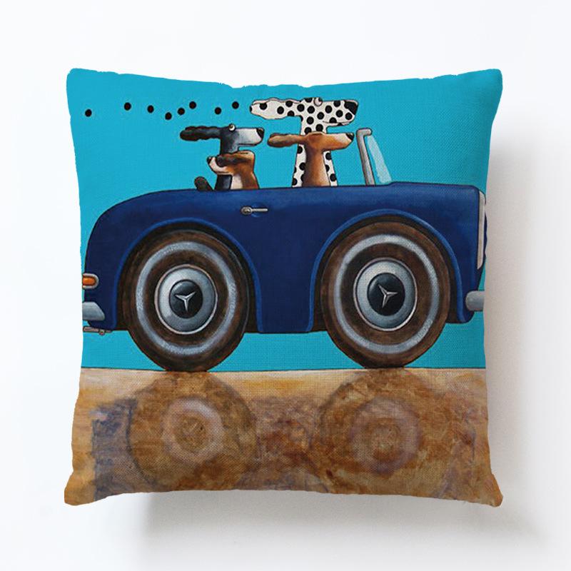 45x45cm Linen Pillow Decorative Linen Cushion Cover Cartoon Vintage Car Pillow Case