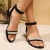 Fashion String Beads Med Heel Sandals Women One Strap Ankle Buckle Summer Sandles Woman Plus Size Thick Heeled Gladiator Sandalias Mujer