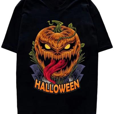 2025 Summer Fashion Halloween Pumpkin Print Short-sleeved Loose and Trendy T-shirt Cotton Streetwear for Men and Women