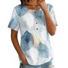Women's Short Sleeve Shirt Printed Cotton Linen Blouse Casual Button Top