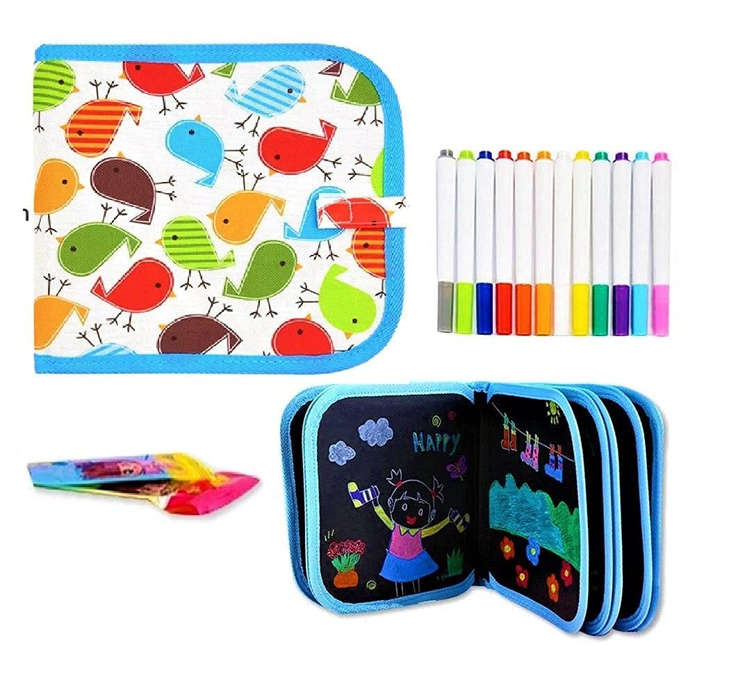 FunBlast Erasable Doodle Slate Painting Kit for Kids Drawing Book with Wet Wipes & Colors for Kids, Colouring Doodle Slate for Boys & Girls(Color