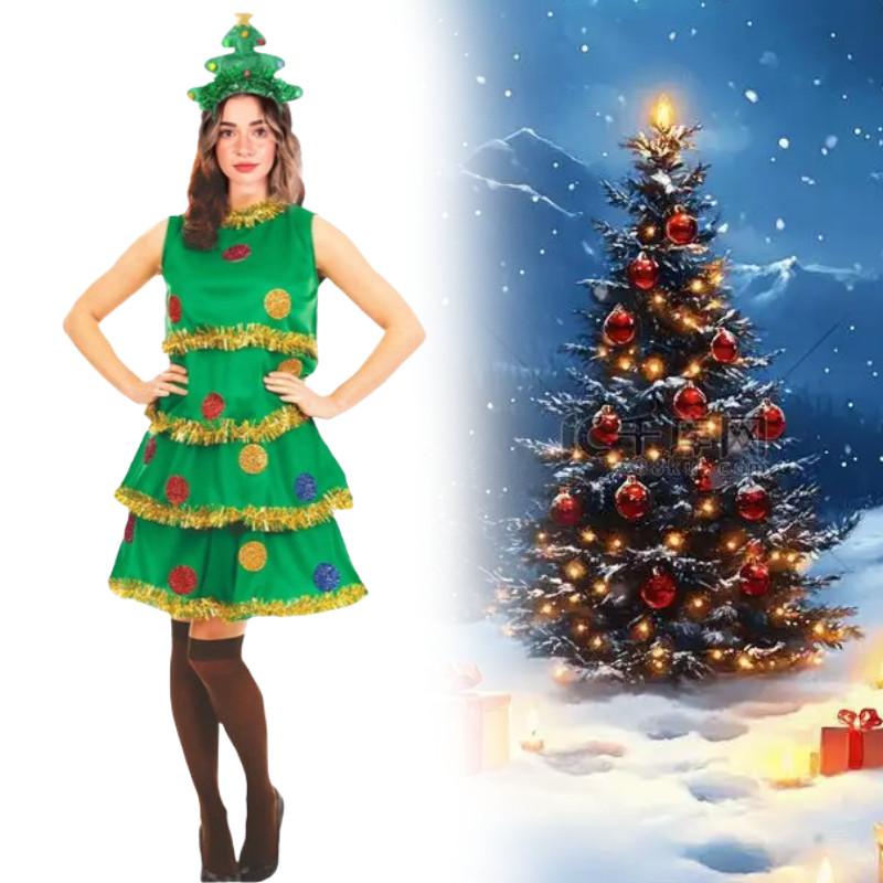 Christmas Tree Cosplay Dress For Women With Polyester Nylon Blend For Holiday Party Costumes