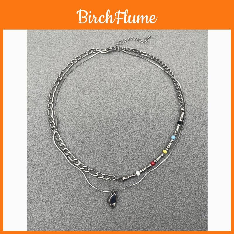 Geometric Pendant Necklace For Men Women Titanium Steel Double Layer Chain Jewelry