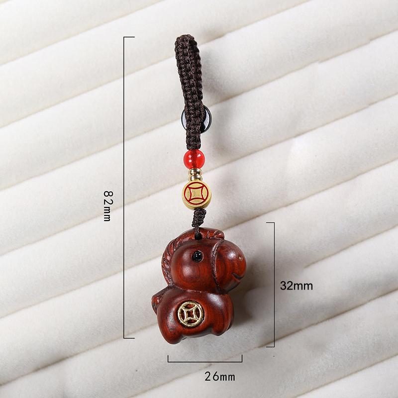 Creative Sandalwood Zodiac Horse Keychain Pendant Mobile Phone Hanging Decor Cute Wooden Artifacts Small Ornament Couple Gifts