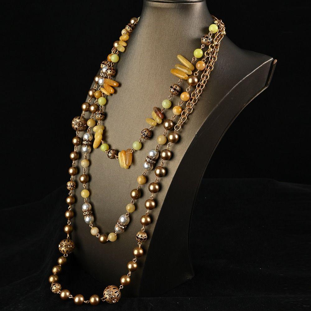Pearl and Shell Beaded Long Necklace Vintage Three Layers Necklace Antique Necklace  Women Girls