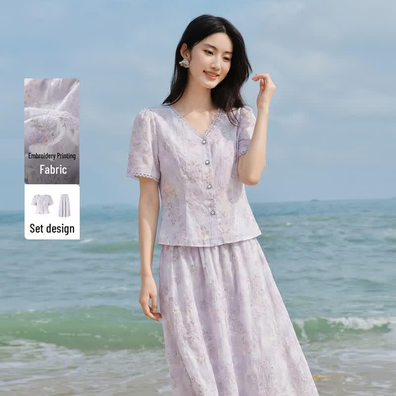 Qiusui Yiren Women s V-Neck Sequin Two-Piece Cardigan Set S