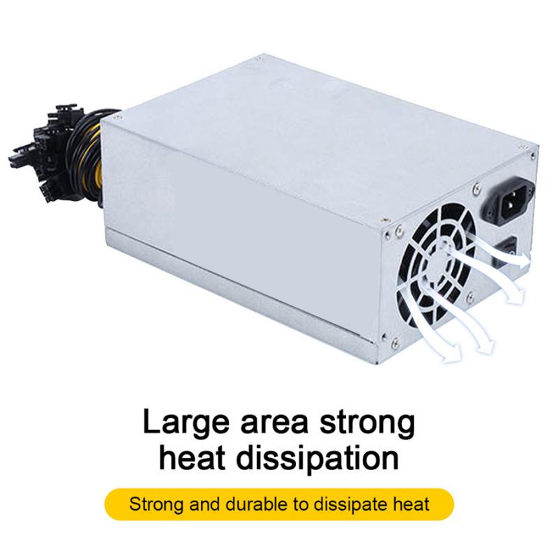 2600W Mining Machine Power Supply 180-240V 12A 50Hz 10*PCI 6 Pin ATX 12V 2.31
