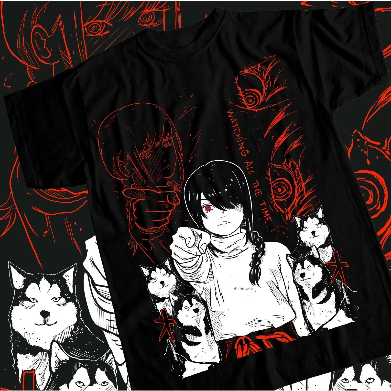 Summer Hot Selling Nayuta Mens Round Neck Tshirt Chainsaw Man Denji Makima Denji Anime Manga Black Shirt 2XL