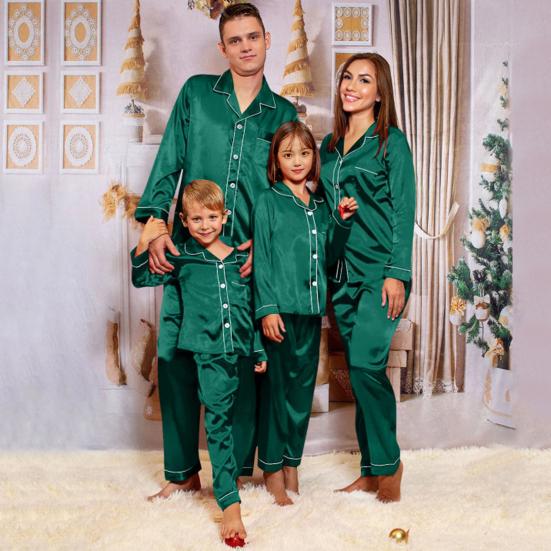 2Pcs/Set Christmas Pajamas Set Family Matching Xmas Pajamas Set Solid Color Smooth Fabric Festive Family Sleepwear