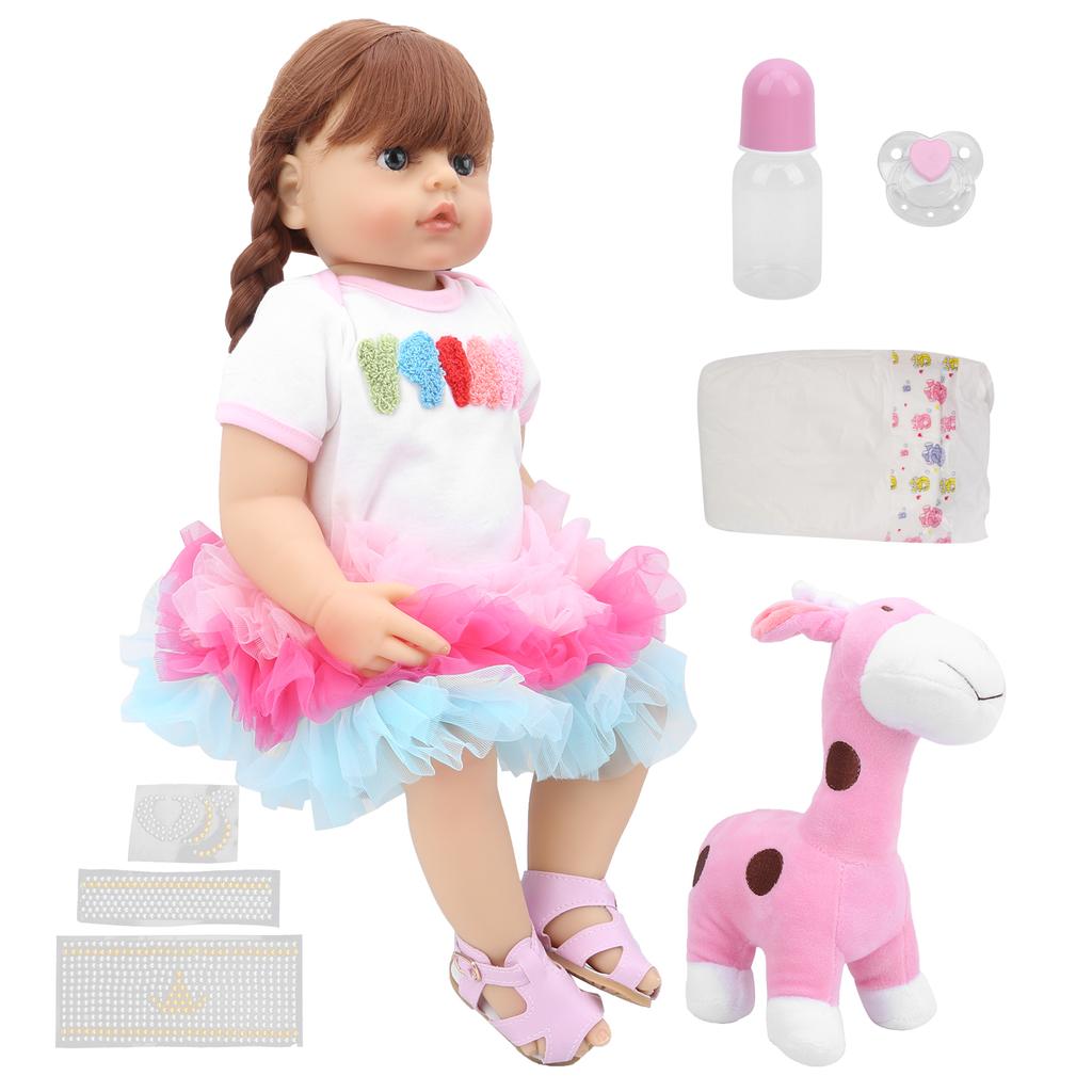 55cm Baby Mädchen Puppe Wasserdichtes Vinyl Entzückende Babypuppen Kinderspielzeug mit Langem Geflochtenem Haar