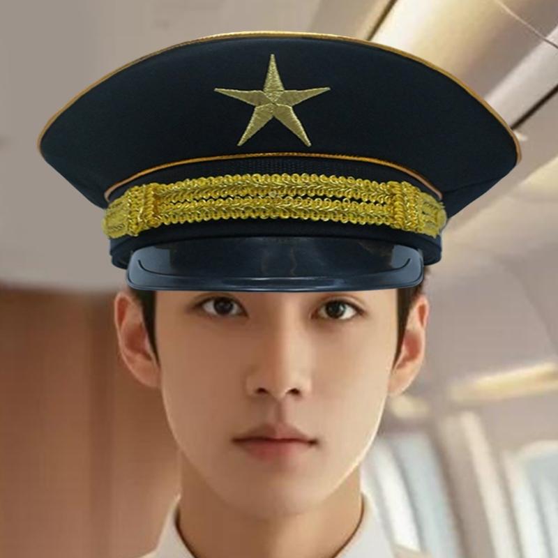 Pălărie Poliție Stil Militar cu Detaliu Stea Aurie Poliester Practic Confortabil Pălărie Cosplay Pentru Costum Rol