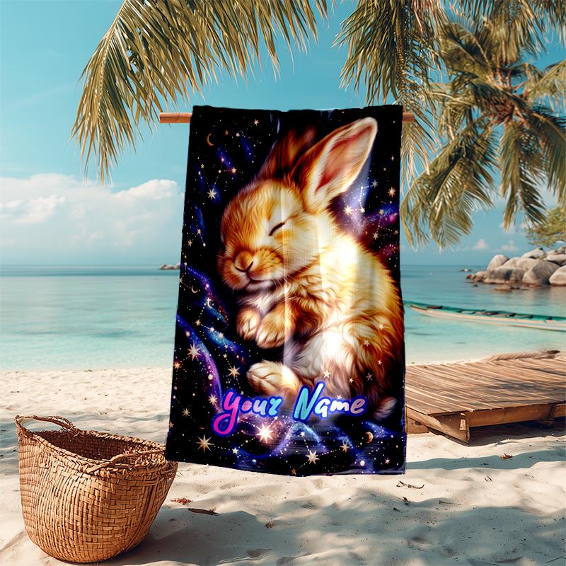 1PC Custom Name "Space Dreams Bunny" Beach Towel Highly Absorbent And Sand-Resistant Towel for Swimming, Pool, Yoga, And Travel Lightweight
