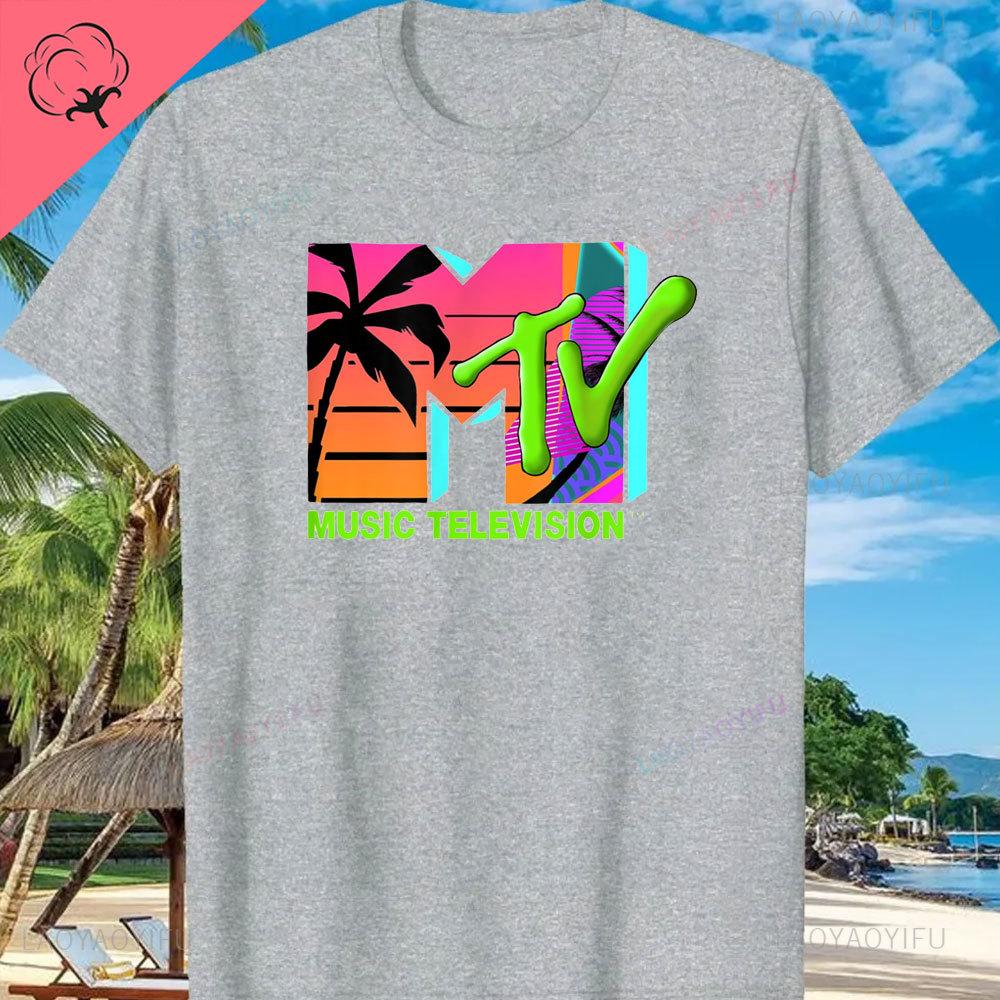 MTV Beach Island Logo Retro Grafik Baumwoll T-Shirt M-T-V Sonnenuntergang Palme Print Top Unisex Grafik T-Shirts