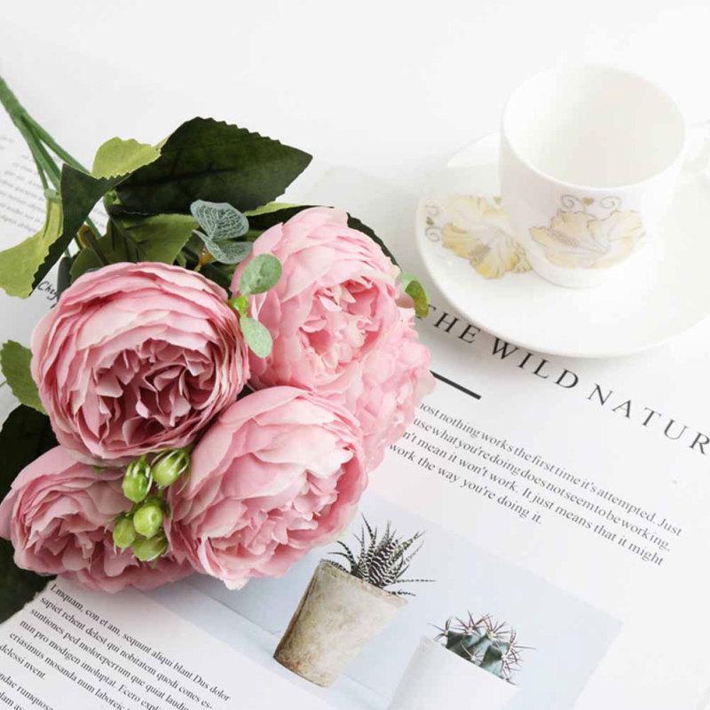 5 Heads Artificial Rose Fake Flower Bouquet for Home Wedding Decoration