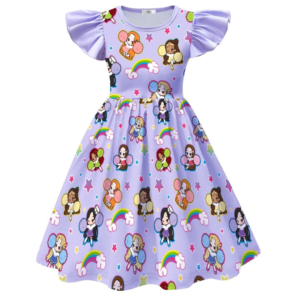 88452 Детское платье для девочек KATSEYE с принтом, оборками, повседневное, для дома 110cm фиолетовый