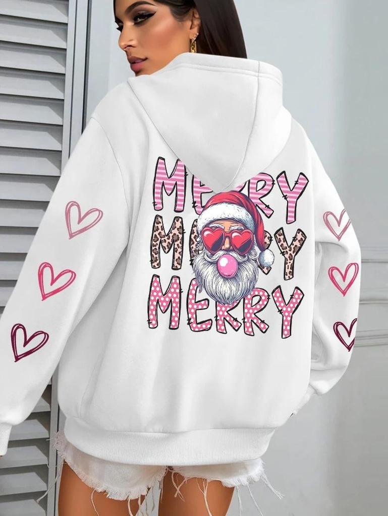 Santa Claus Print Women's Hoodie with Pocket - Casual Streetwear