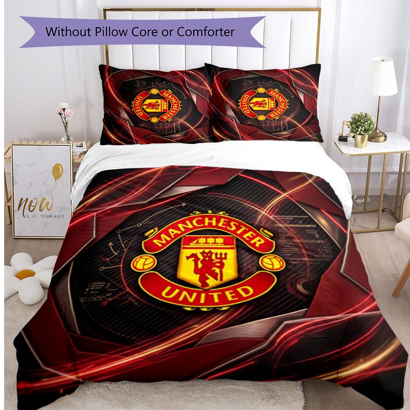 Set Lenzuola Stampato Manchester United 3 Pezzi Morbido Delicato sulla Pelle Lavabile Copripiumino e Federe Set Tutte le Stagioni Camera da Letto