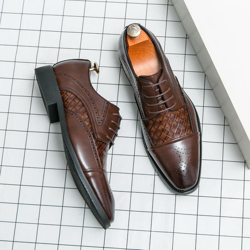 Fashion Weaving Formal Shoes For Men Brown Leather Men's Shoes Fashion Stitching Elegant Mans Autumn Footwear Male Wedding Shoes