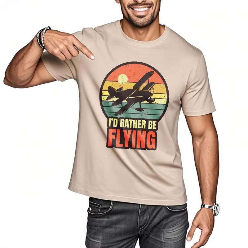 Fashion Tshirt Printed Unisex Oneck Tshirt Big Size Vintage Plane Sunset Id Rather Be Flying Men Tees Minimalist Teeshirt