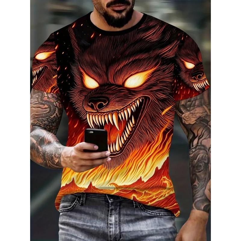 Wolf Pattern 3D Print Men's T-shirt Summer Casual Round Neck Short Sleeve Animal Print T-shirt Outdoor Fashion Male Clothes