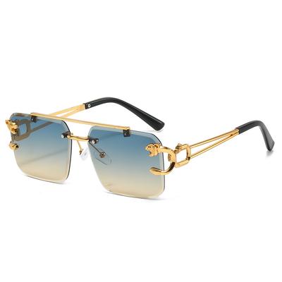 Double Beam Trimmed Square Rimless Glasses Sunglasses Men, Leopard Trend Sunglasses Women