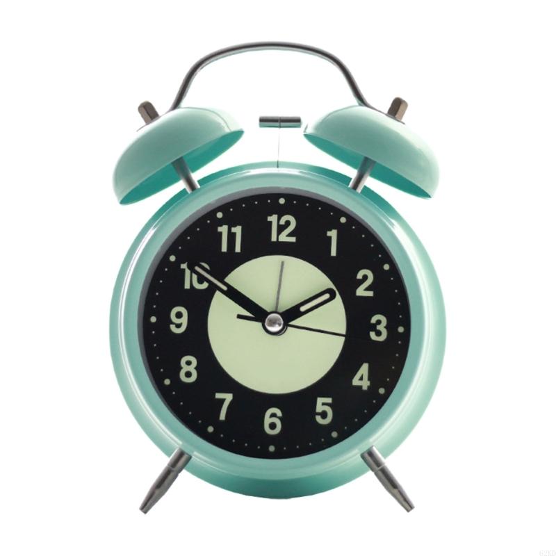 62KD Twin Bells Bedroom Alarm Clock Large Green Glowing Dials Nightlight Feature Loud Wake Up Sound Desk Clock for Student