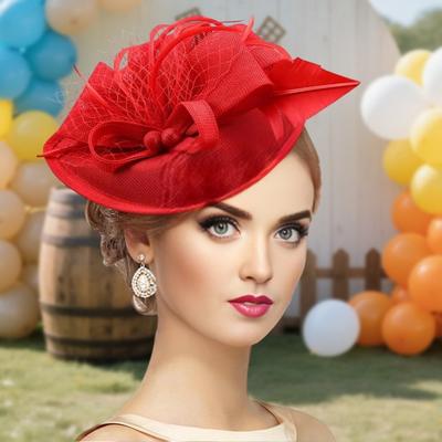 Topper Hat Retro Style Imitation Linen Women Headwear Bows Feathers Mesh Accents Fascinator Hat Hair Accessory