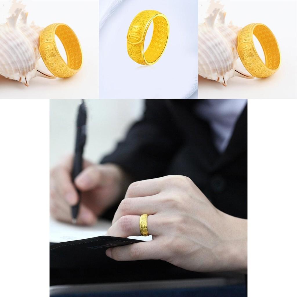 Stylish Vintage Vietnamese Brass Gold Plated Open Ring For Men With Fortune Character Design