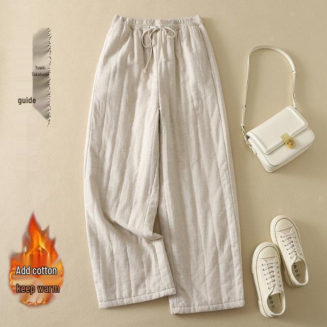 

Women s Thick Quilted High-Waisted Warm Loose-Fit Wide-Leg Cotton Pants L (115-130 lbs) колір темно кави