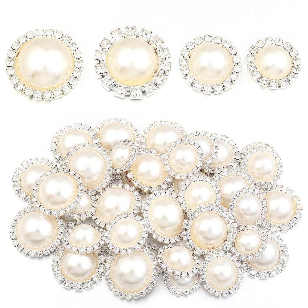 10pcs Rhinestone Imitation Pearl Flower Disc Shiny Half Round Loose Beads For DIY Crafts Clothing Sewing Jewelry Making Supplies
