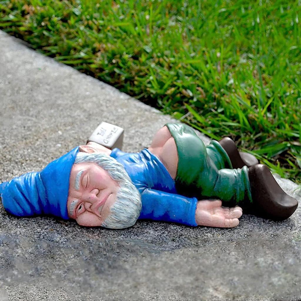 Large 9.5 Inch Funny Drunk Gnome Garden Decor, Creative Garden Gnomes Outdoor Patio Decor, Resin Statues Gift, Yard Decorations Outdoor Decorations