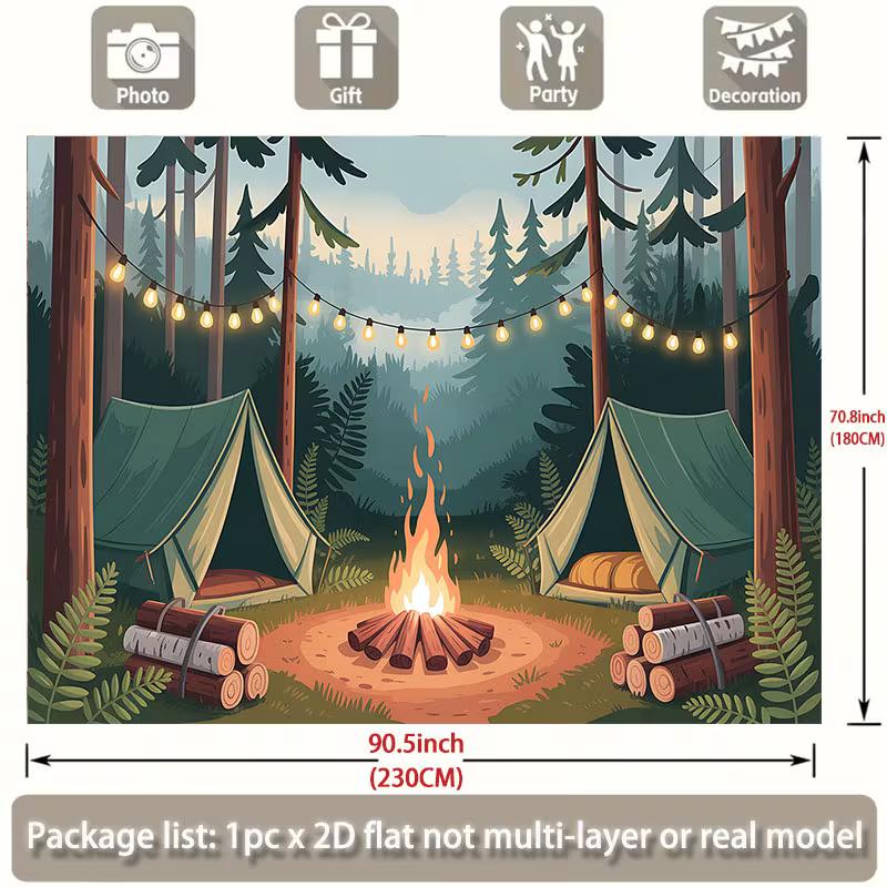 2D Nursery Room Background Cloth Cartoon Campfire Tent Banner for Decor