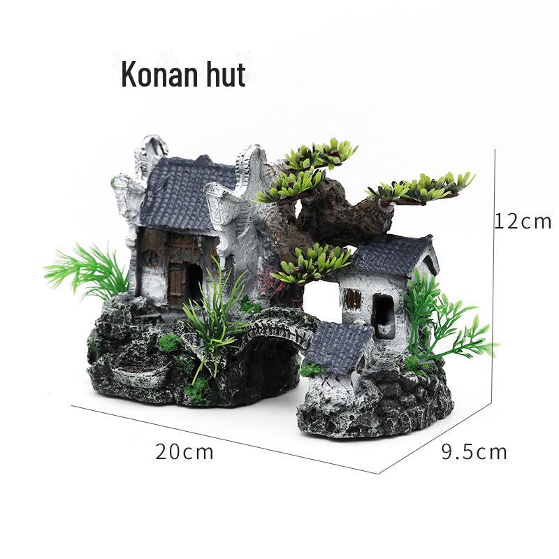 Jiangnan Water Town Fish Tank Landscape: Resin House & Yunhe Tower Aquarium Decor