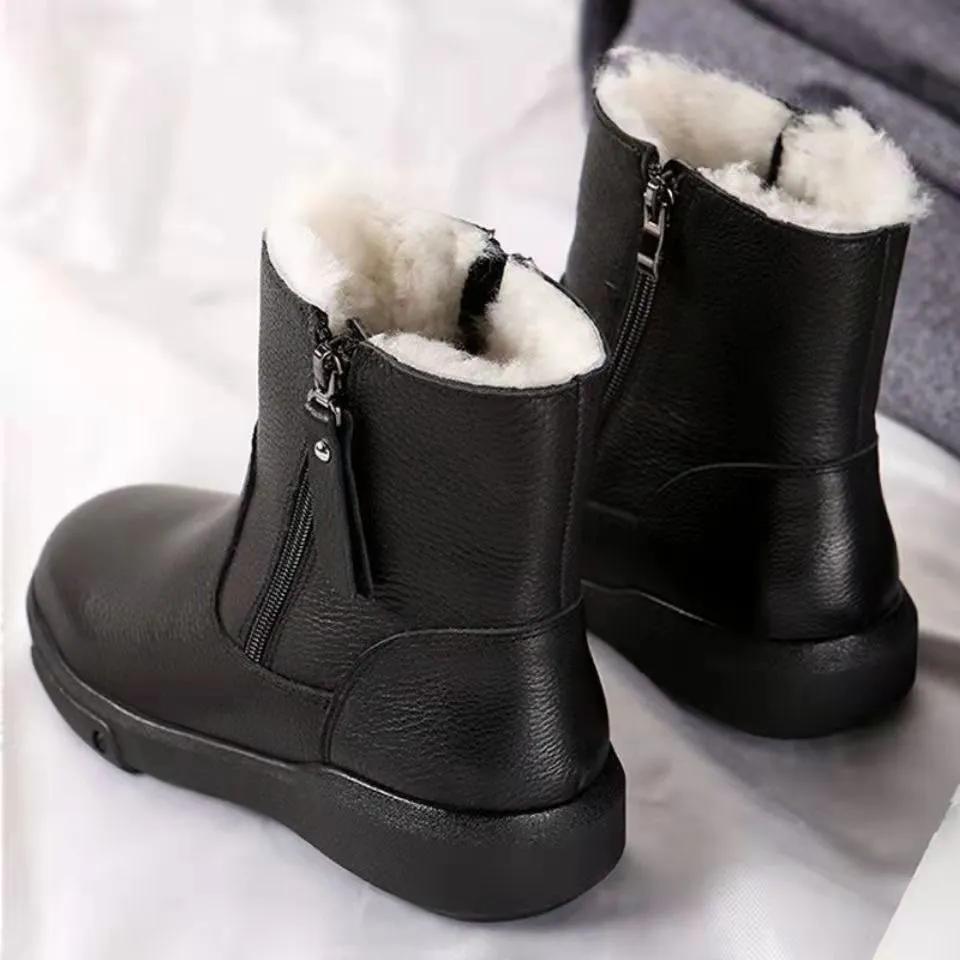 WTEMPO Large Size Casual Outdoor Flat Heel Zipper Snow Boots Women's Winter Thick Warm Cotton Plush Short Boots