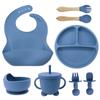 Set de farfurii din silicon pentru copii pentru a învăța să mănânci, furculiță de antrenament, lingură, supliment alimentar, ventuză, bol, anticădere și antiopărire