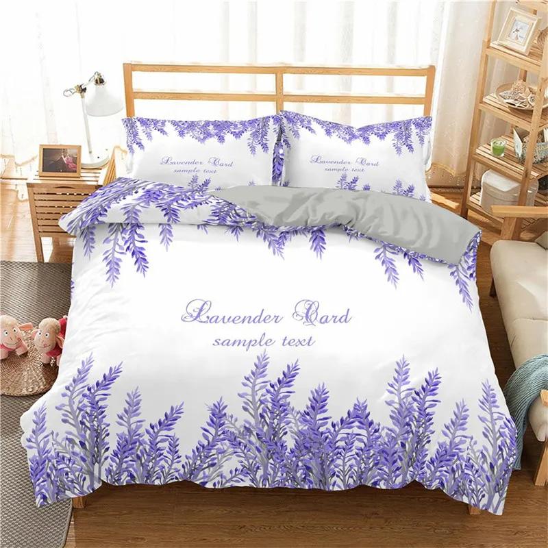 Lavender Duvet Cover Microfiber Purple Flower Bedding Set Romantic Floral Comforter Cover King Twin Botanical Bedspread Cover