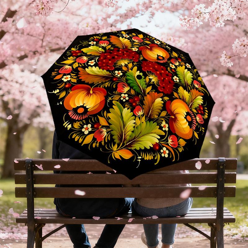 1PC Floral pattern Circle designAutomatic Open/Close Umbrella with Windproof, 8-Rib Sturdy Canopy, Durable Ribs, Fashionable Design, Outdoor Accessory