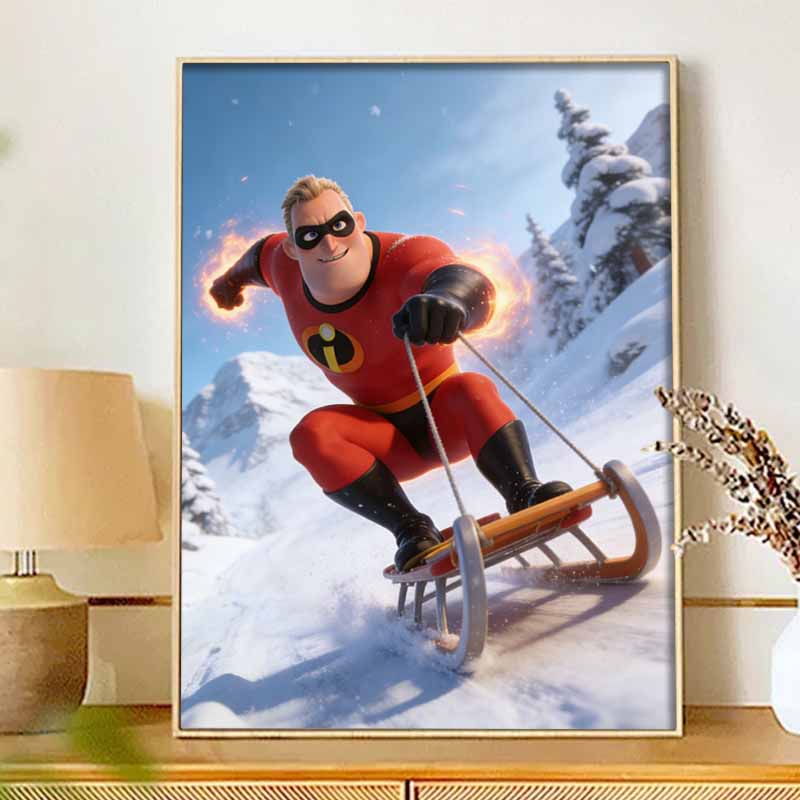 Disney Diamond Art Painting Kit 5D Diamond Mr Incredible Sledding Diamond Dot Art Diamond Home Wall Decor
