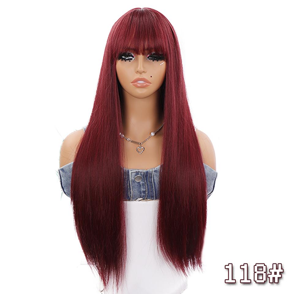 

WTB темно-красный длинный прямой синтетический парик с челкой, женский, пушистый, натуральный, темно-красный, длинный прямой парик с челкой, в стиле Лолиты 73CM