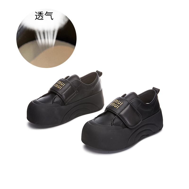 The first layer of cowhide little white shoes for women's 2025 autumn and winter new Velcro big head shoes for women's casual thick-soled versatile