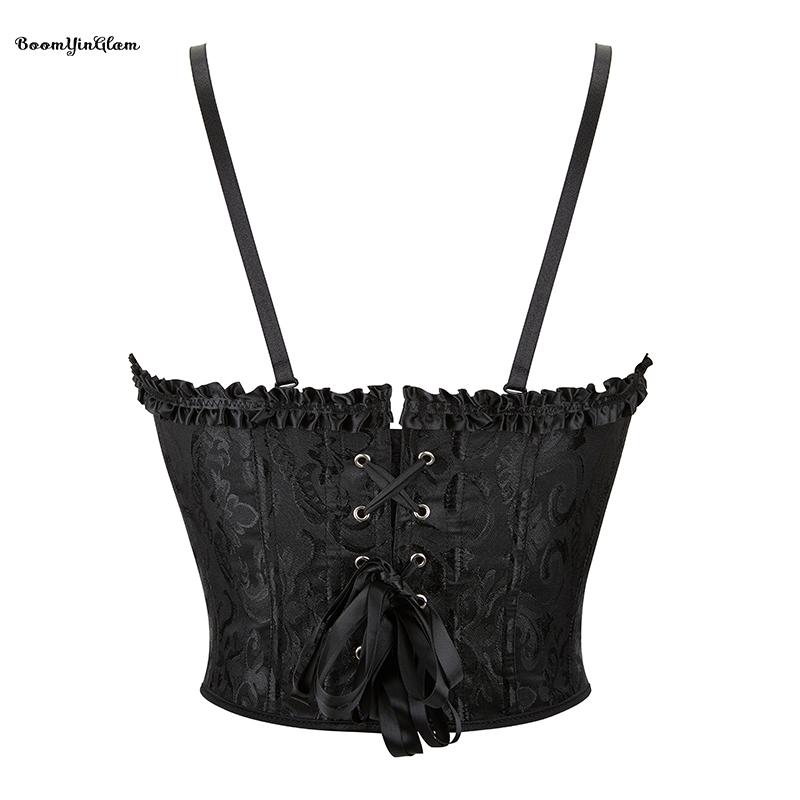 Removable Strap Women's Floral Jacquard Lace Up Seamless Corset-like Underwire Bra Corset Tank Cropped Top