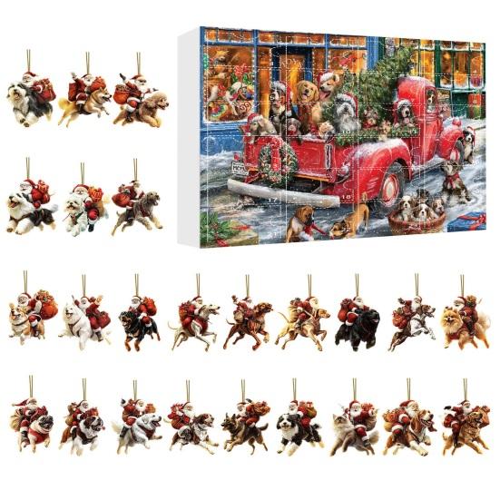 Dog Advent Calendar 24 Days Dog Theme Christmas Countdown Calendar 2D Dog And Santa Decorations Fun Holiday Gift Keepsake for Family Kids Dog Lovers