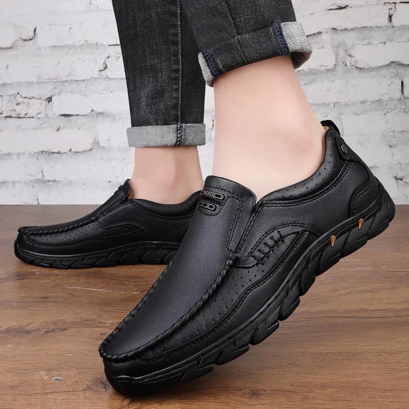 Genuine Leather Handmade Shoes  Casual Shoes For Men Flat Platform Walking Shoe Outdoor Footwear Loafers Breathable Sneakers