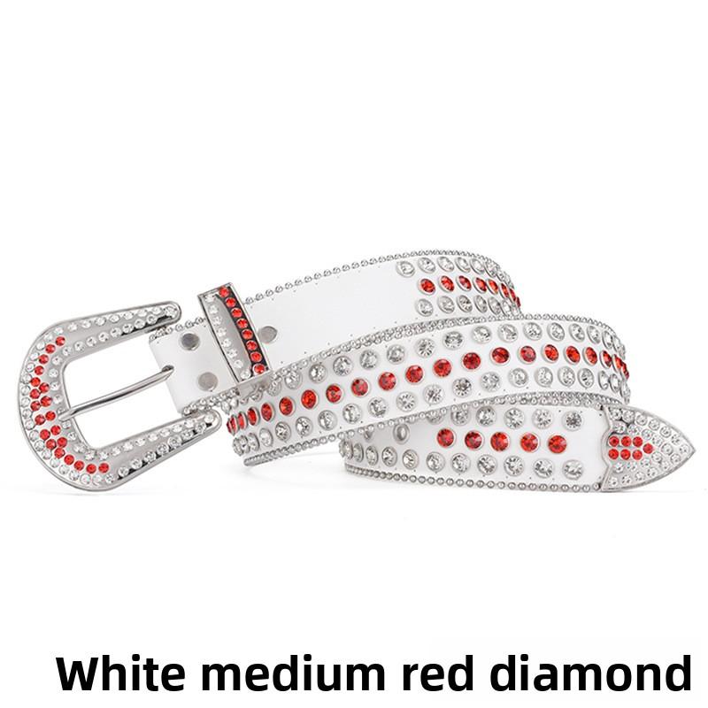 Women's European and American feng shui diamond leather belt, handmade diamond-encrusted fashionabl