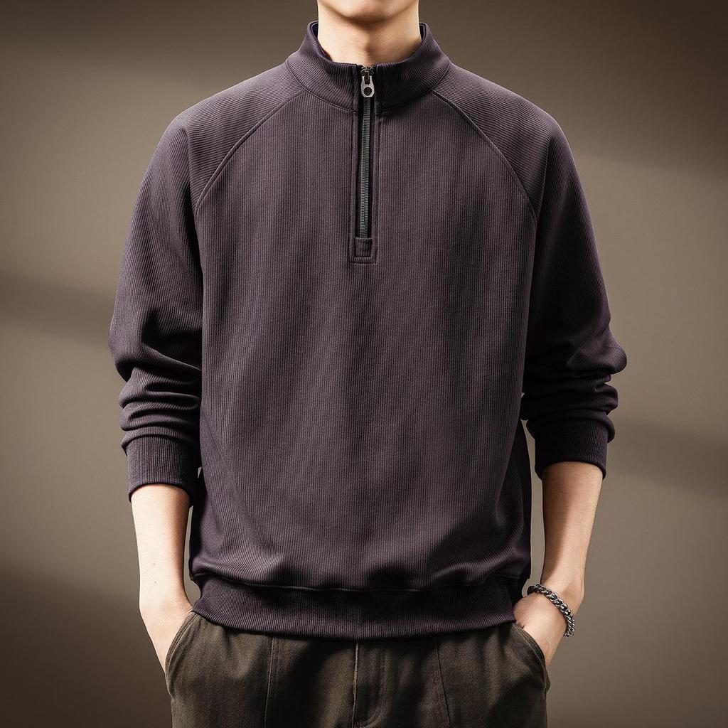Men's Retro Half-Zip Heavyweight Hoodie - Winter Velvet, Loose Fit, Stand Collar, Large Size.